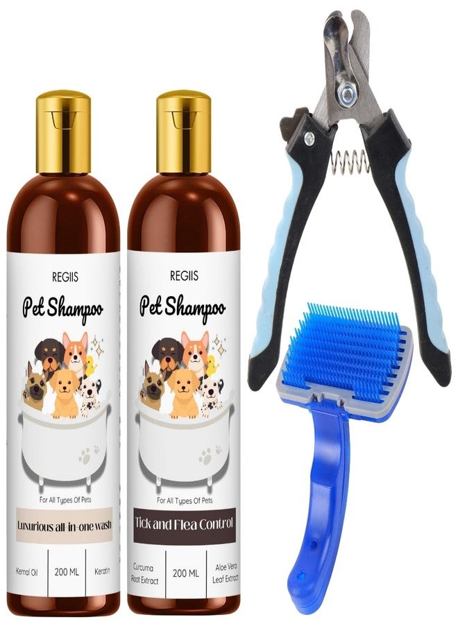 مجموعة ريجيس للعناية بالحيوانات الأليفة مع شامبو للكلاب، مقص أظافر وفرشاة، تركيبة لمكافحة القراد والبراغيث، 200 مل، مجموعة من 4 قطع - Image 1